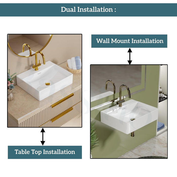 Designer Table Top Basin/ Wall-Mounted (20x17x5 In) BTT-W58