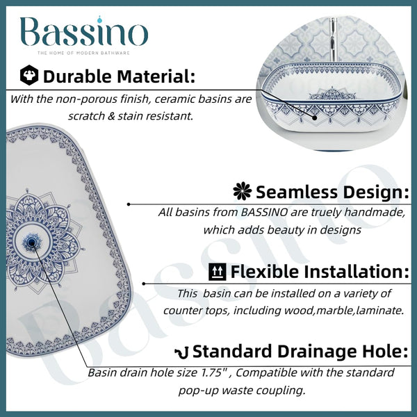 Premium Designer Table Top Wash Basin with Matching Coupling (18x13x5.5 In) BTT-858-IN
