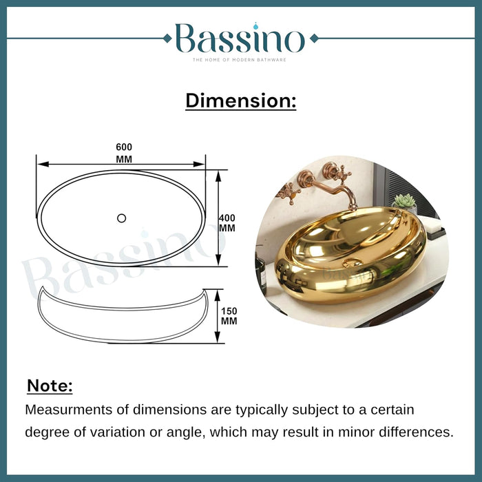 Premium Oval Gold Ceramic Table Top Basin (24x16x6 In) BTT-11546