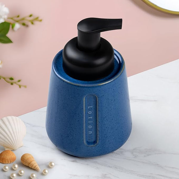 Ceramic Liquid Soap Dispenser – Premium Textured Design Blue
