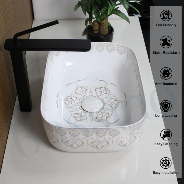 Premium Designer Table top/Counter top Wash Basin/Vessel sink (16x12x6 In) BTT-753-IN