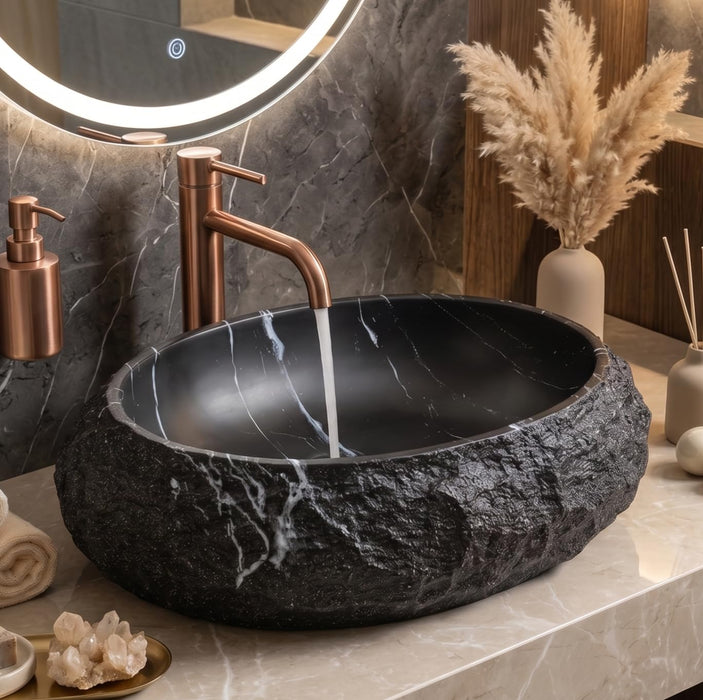 Designer Countertop Wash Basin – Matt Artificial Stone Basin | 500×380×150 mm Black