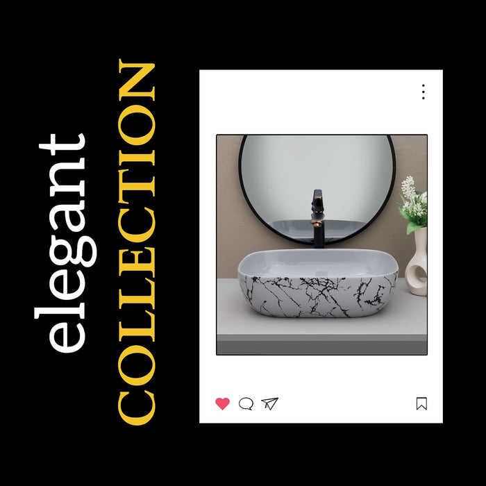 Designer Grey Black Veins Ceramic Table Top Basin (18x13x5.5 In) BTT-11417-IN