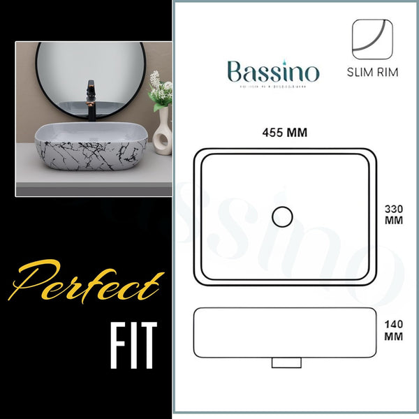 Designer Grey Black Veins Ceramic Table Top Basin (18x13x5.5 In) BTT-11417-IN