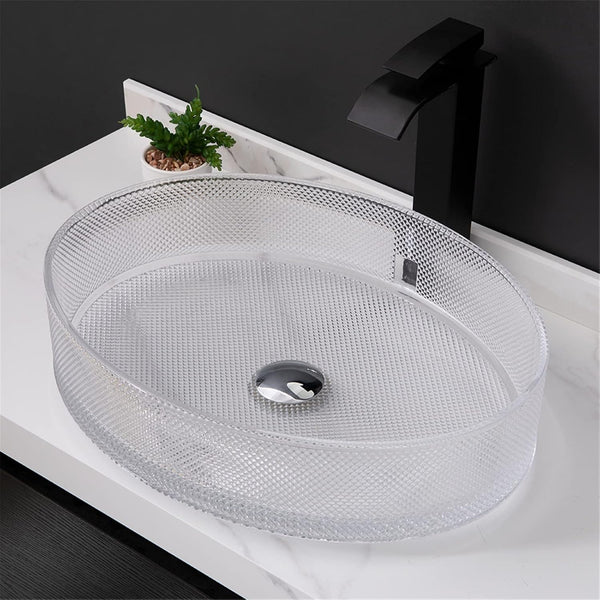 Bassino Stylish Modern Transparent Glass Table-top Basin, (20x15x5 inch) Clear