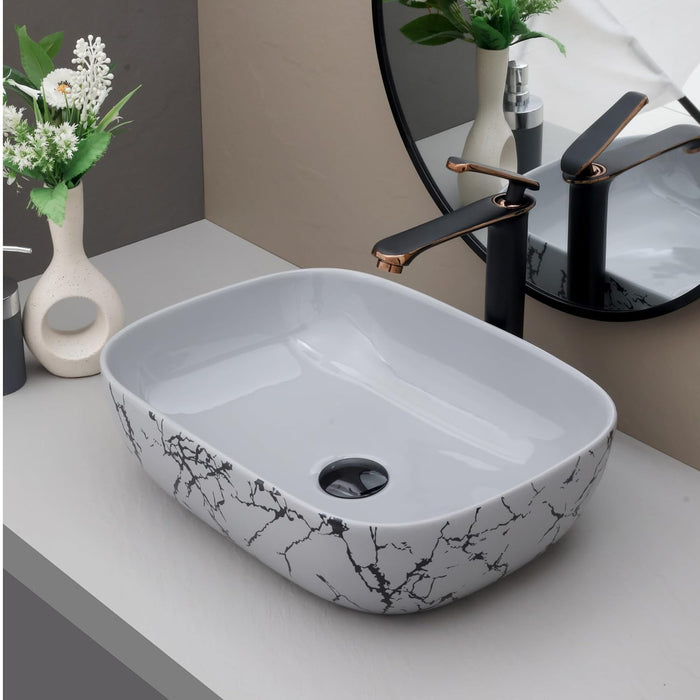 Designer Grey Black Veins Ceramic Table Top Basin (18x13x5.5 In) BTT-11417-IN