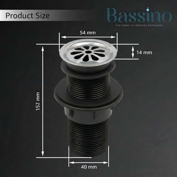 BASSINO 6 Inch Basin Waste Coupling Nylon Thread Body with Brass Jali Head/Heavy Duty Bathroom Sink Drain for Wash Basin Universal Fit Drain(Silver)