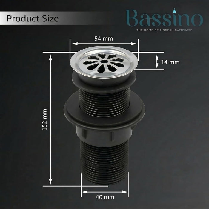 BASSINO 6 Inch Basin Waste Coupling Nylon Thread Body with Brass Jali Head/Heavy Duty Bathroom Sink Drain for Wash Basin Universal Fit Drain(Silver)