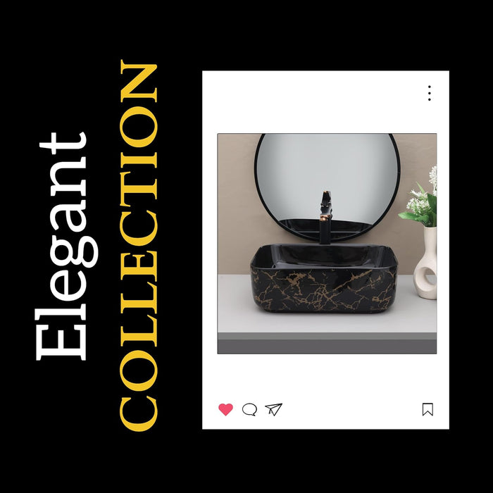 Designer Black Gold Ceramic Table Top Wash Basin (16x12x6 In) BTT-11421-IN