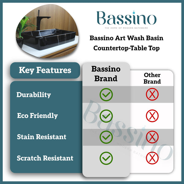 Premium Ceramic Table Top Wash Basin, Black Marble Finish (24 × 14 × 4.5 In) BTT-1587