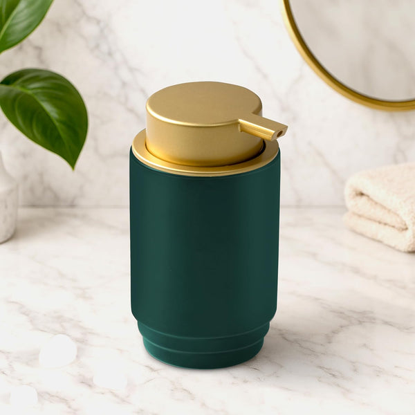Premium Ceramic Liquid Soap Dispenser, Gold Pump Green