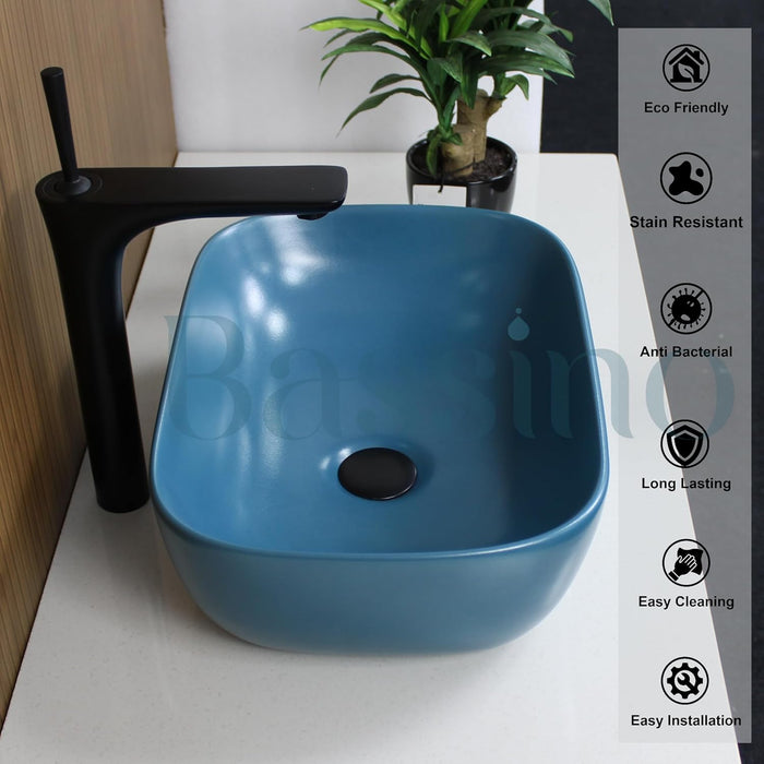 Modern Blue Ceramic Table Top Wash Basin (18x13x6 In) BTT-866-IN