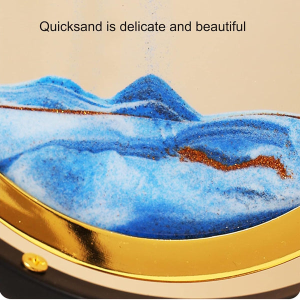 Glass Quicksand Painting, Moving Sand Art Picture 3D Glass Deep Sea Sandscape Flowing Sand Frame Desktop Ornaments Quicksand Painting (Color : Blue) (BSP-1374)