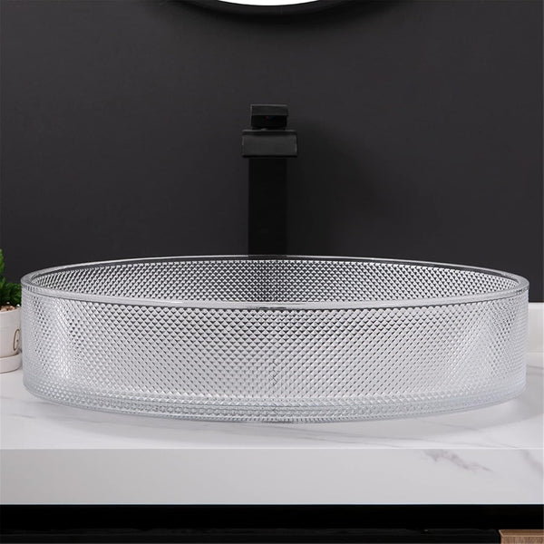 Bassino Stylish Modern Transparent Glass Table-top Basin, (20x15x5 inch) Clear