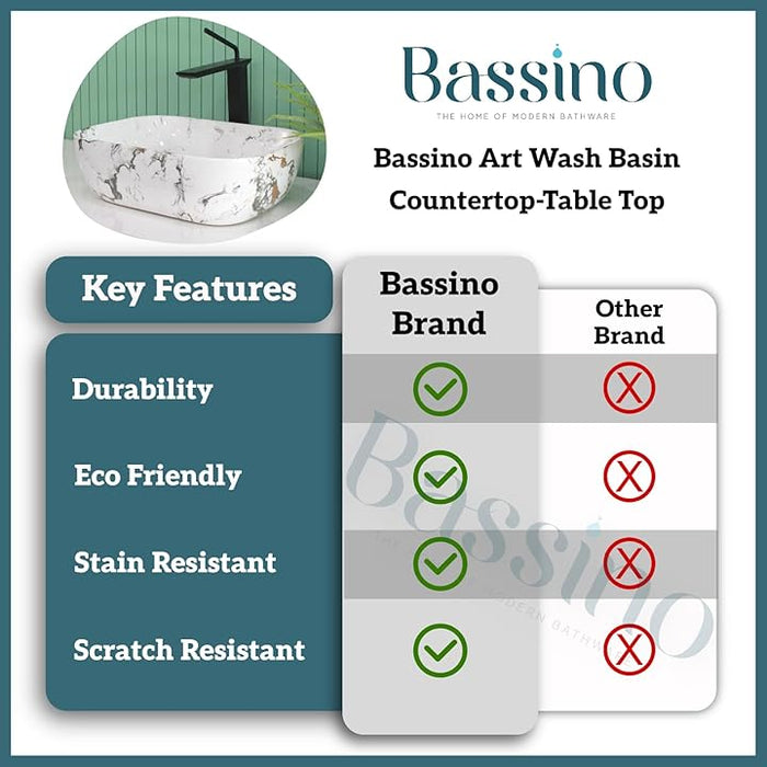 Premium White Marble Ceramic Table Top Basin (18x13x5 In) BTT-751-IN