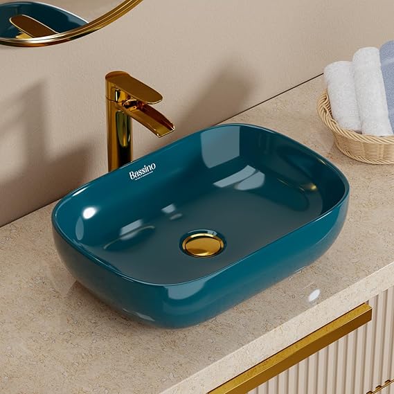 Modern Teal Blue Ceramic Table Top Wash Basin (18x13x5.5 In) BTT-11399-IN