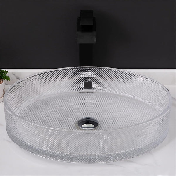 Bassino Stylish Modern Transparent Glass Table-top Basin, (20x15x5 inch) Clear