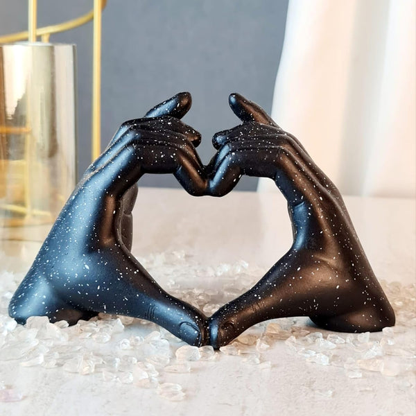 Heart Hands Sculpture, Aesthetic Gesture Decoration, Modern Style Love Sign Art Figurine Ornaments, Home Decor for Living Room, Bedroom, Wedding, Office, Shelves, Coffee Table, Black (BSP-8028) L 22 W 10 H 12 CM
