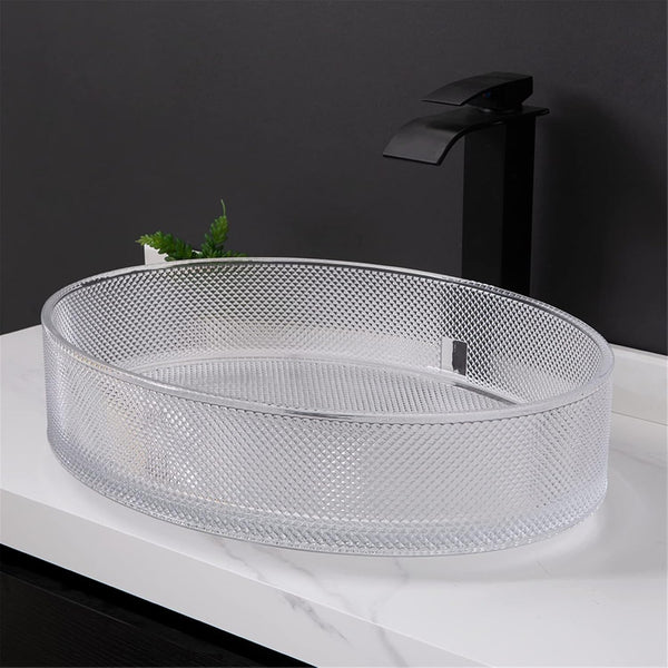 Bassino Stylish Modern Transparent Glass Table-top Basin, (20x15x5 inch) Clear