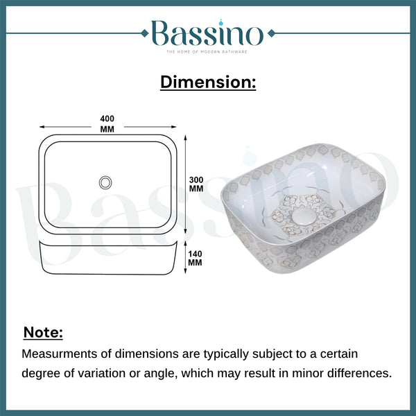 Premium Designer Table top/Counter top Wash Basin/Vessel sink (16x12x6 In) BTT-753-IN