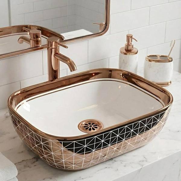 BASSINO 6 Inch Basin Waste Coupling Nylon Thread Body with Brass Jali Head/Heavy Duty Bathroom Sink Drain for Wash Basin Universal Fit Drain(Rose Gold)