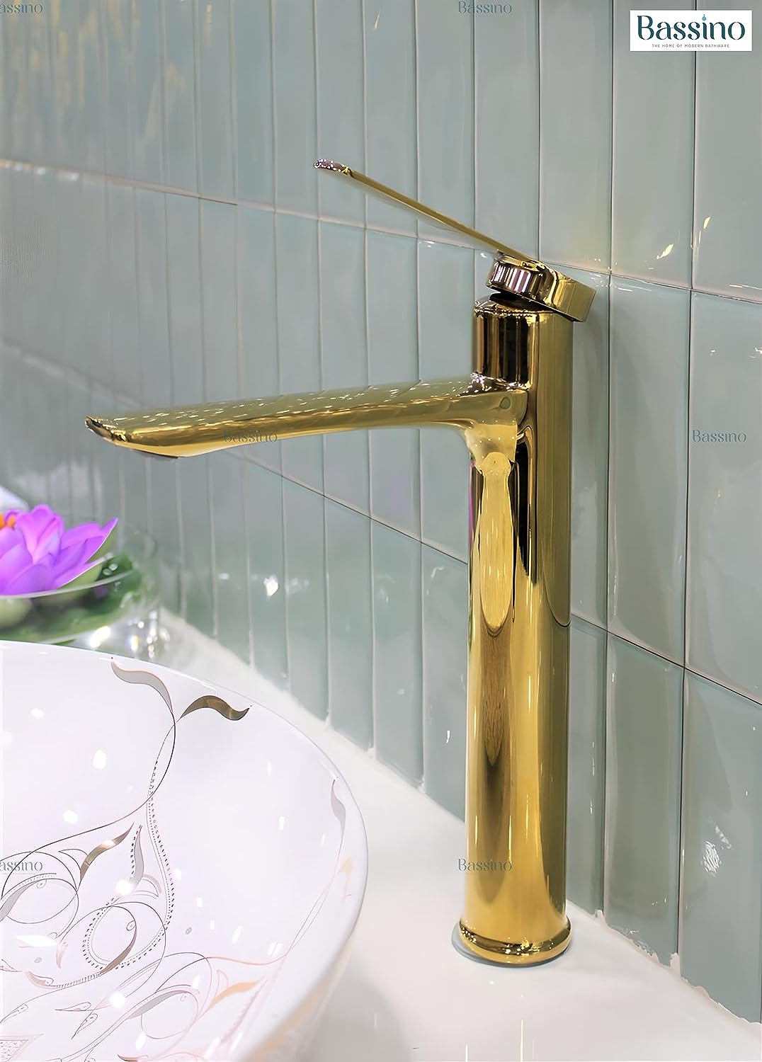 BASSINO Stylish Bathroom Faucet with Single Lever -Bathroom Basin Faucet of Brass - Hot and Cold Water Mixer Tap for Bathroom (GOLD)(NX-2127)