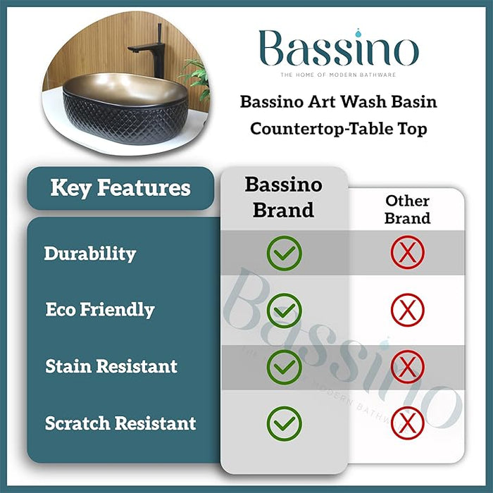 Premium Black Brown Ceramic Table Top Basin (20x14x6 In) BTT-11079