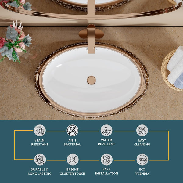 Luxury Art Decorative Tabletop Basin (Glossy Rose Gold, 24x16x6 Inch) BTT-1515
