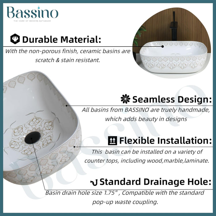 Premium Designer Table top/Counter top Wash Basin/Vessel sink (18x13x5.5 In) BTT-1457