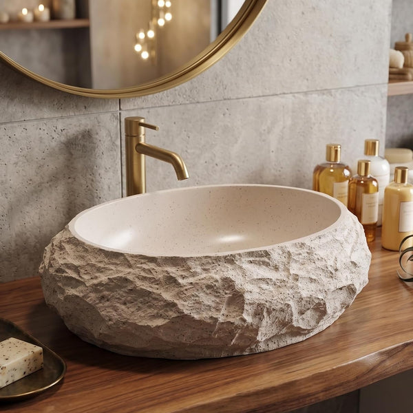 Designer Countertop Wash Basin – Matt Artificial Stone Basin | 500×370×150mm Beige