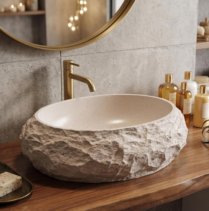 Designer Countertop Wash Basin – Matt Artificial Stone Basin | 500×370×150mm Beige