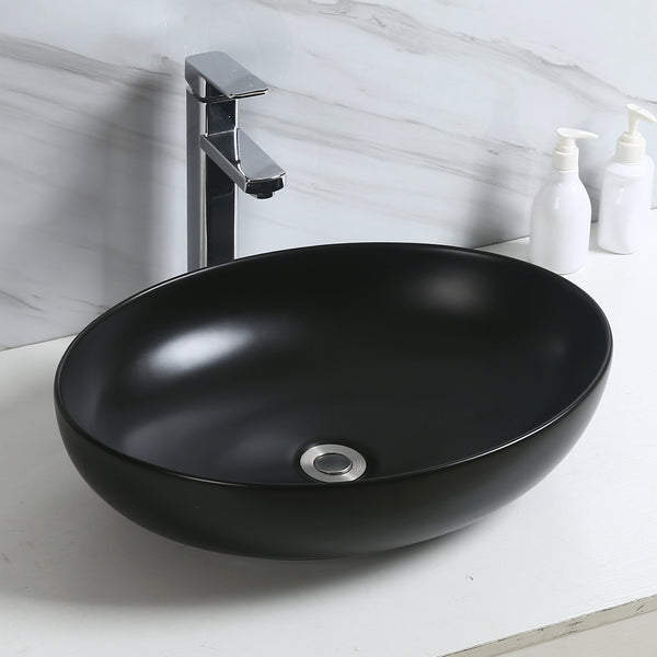 Premium Ceramic Designer Table Top Wash Basin, Refined Finish (20 × 14.5 × 5.5 In) BLACK MATT