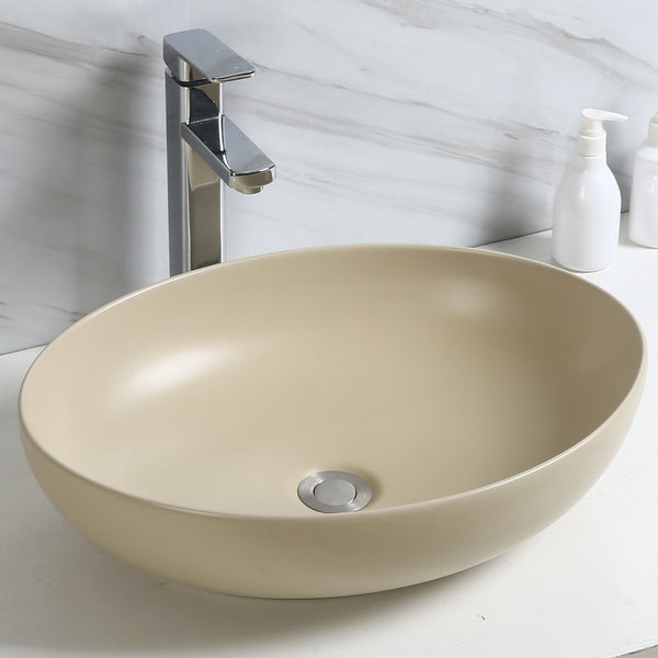 Premium Ceramic Designer Table Top Wash Basin, Refined Finish (20 × 14.5 × 5.5 In) KHAKHI MATT