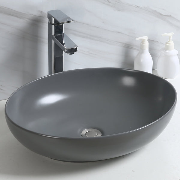 Premium Ceramic Designer Table Top Wash Basin, Refined Finish (20 × 14.5 × 5.5 In) GREY MATT