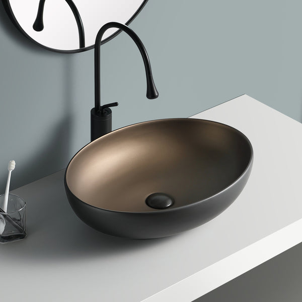 Premium Ceramic Designer Table Top Wash Basin, Refined Finish (20 × 14.5 × 5.5 In) BLACK-COPPER