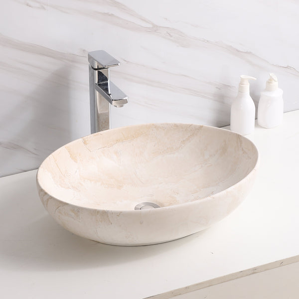 Premium Ceramic Designer Table Top Wash Basin, Refined Finish (20 × 14.5 × 5.5 In) MARBLE MATT-1