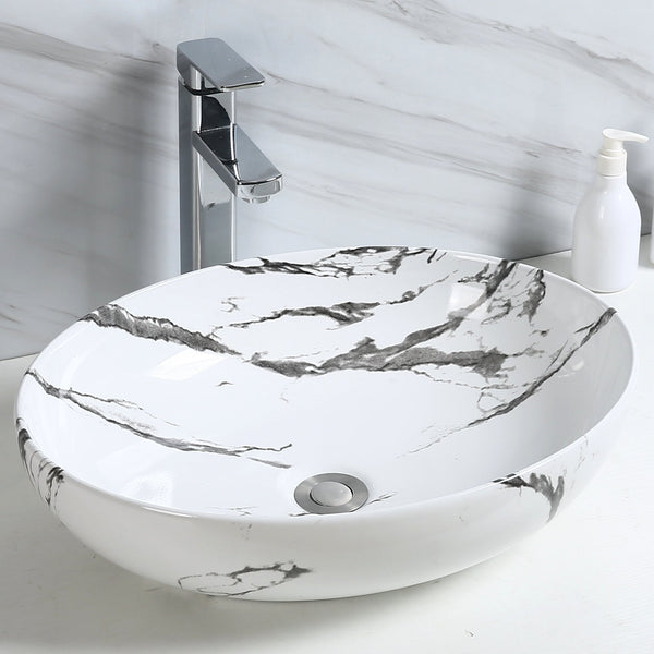 Premium Ceramic Designer Table Top Wash Basin, Refined Finish (20 × 14.5 × 5.5 In) MRBLE GLOSSY-1