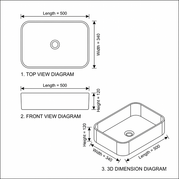Bassino Marble Finish Rectangular Countertop Wash Basin – Premium Designer Vessel Sink (500 x 340 x 120 mm)