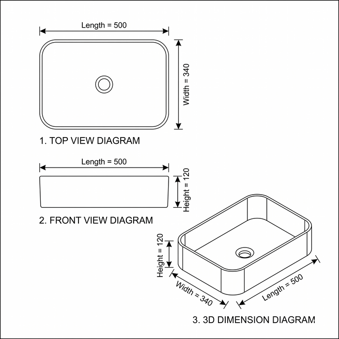 Bassino Marble Finish Rectangular Countertop Wash Basin – Premium Designer Vessel Sink (500 x 340 x 120 mm)
