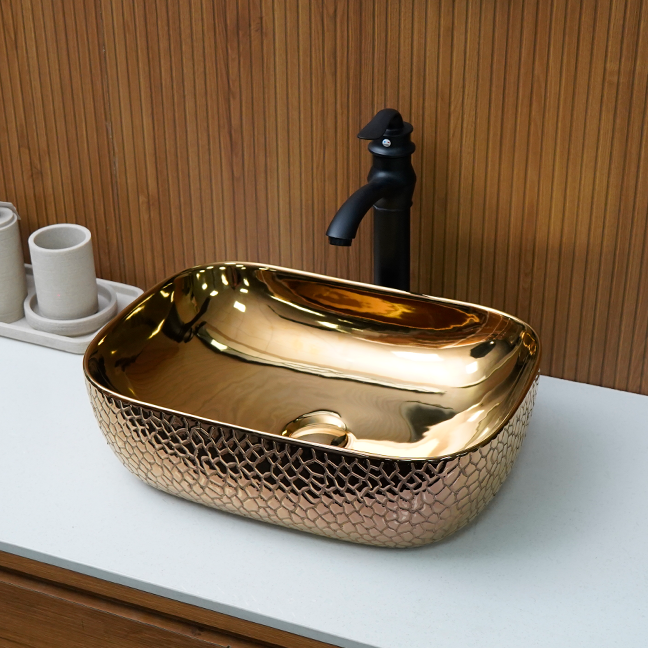 Designer Table Top Basin (18 x 13 x 5 In) BTT-11374-IN, Rose-gold