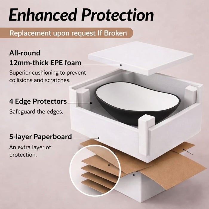 Bassino 25" Dual-Tone Oval Ceramic Countertop Wash Basin – Black Exterior & White Interior Vessel Sink (625 x 370 x 140 mm)