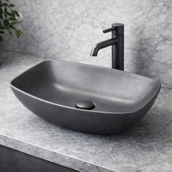 BASSINO Slate Matte Black Boat-Style Vessel Sink (18 x 13 x 5 Inches)