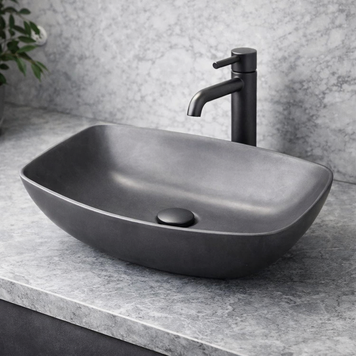 BASSINO Slate Matte Black Boat-Style Vessel Sink (18 x 13 x 5 Inches)