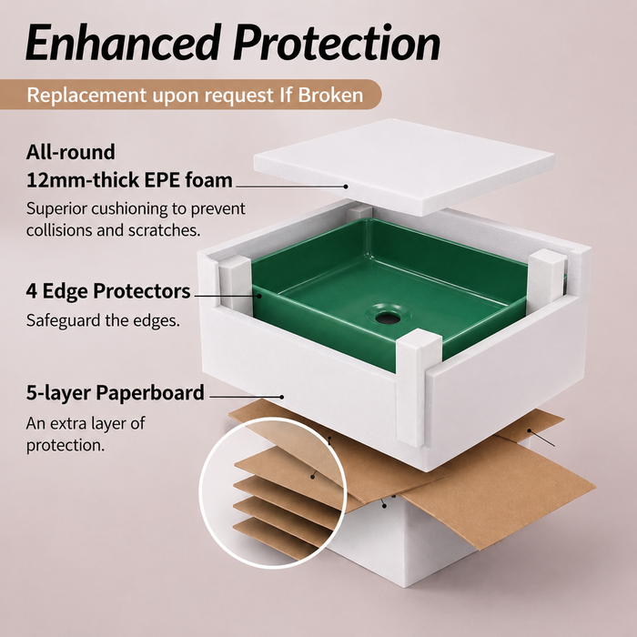 Bassino 24" Green Rectangular Countertop Wash Basin – Modern Luxury Ceramic Vessel Sink (23.6" x 13.8" x 4.3")