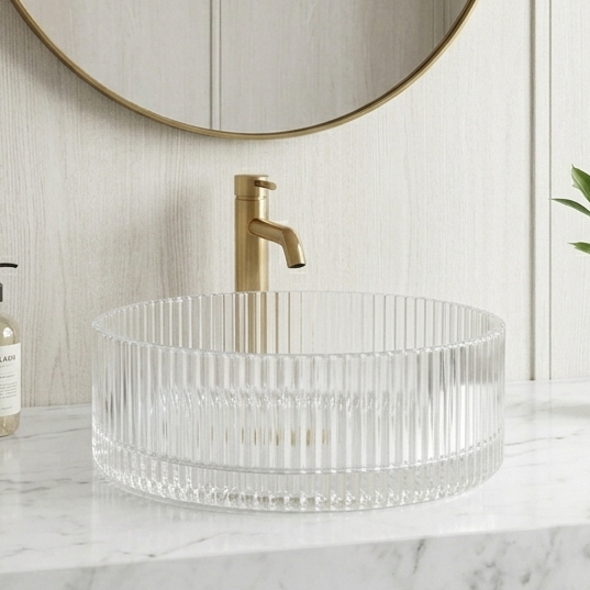 Bassino Modern Transparent Glass Wash Basin | Stylish Countertop Wash Basin for Bathroom–395x395x160 mm Clear