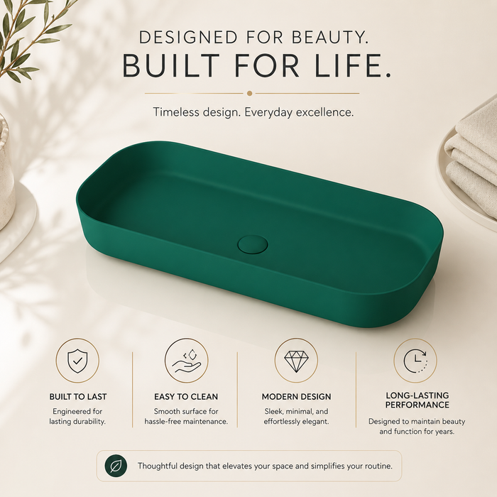 Bassino Modern Melamine Wash Basin | Stylish Countertop Wash Basin for Bathroom–800x350x125 mm Green