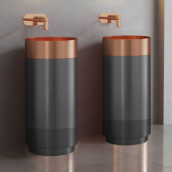 Metal Pedestal Wash Basin,size-16x16x33 Inch Rose Gold + Grey + Black