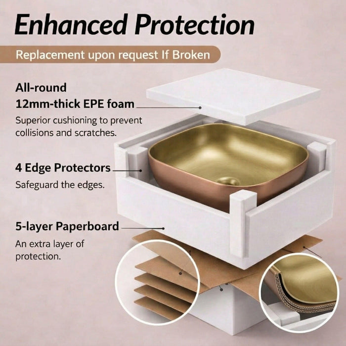 Luxury Counter Top Wash Basin | Matte Rectangle Table Top Basin | 18x13x5.8 Inch | Gold With Bronze