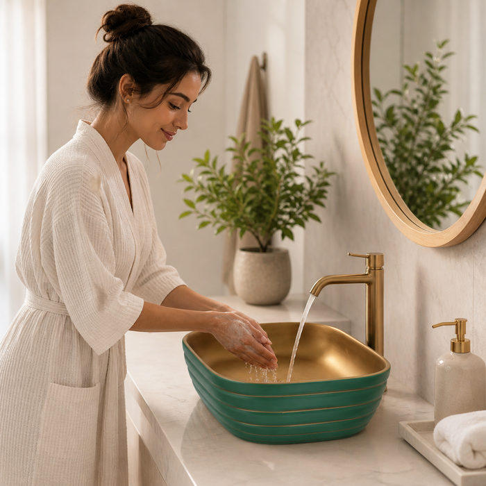 Bassino Textured Rectangular Countertop Wash Basin – Premium Matte Luxury Vessel Sink (18.1" x 13" x 5.3")