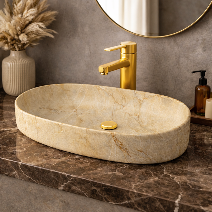 Bassino Luxury Oval Marble Finish Countertop Wash Basin (27" x 14" x 5.5") – Premium Ceramic